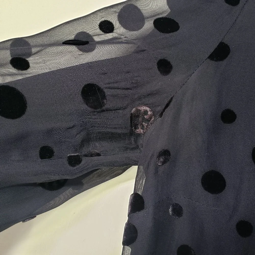 Tory Burch Angela Beaded Velvet Dot Sheer Blouse Long‎ Sleeve Lined 8 - FLAWED